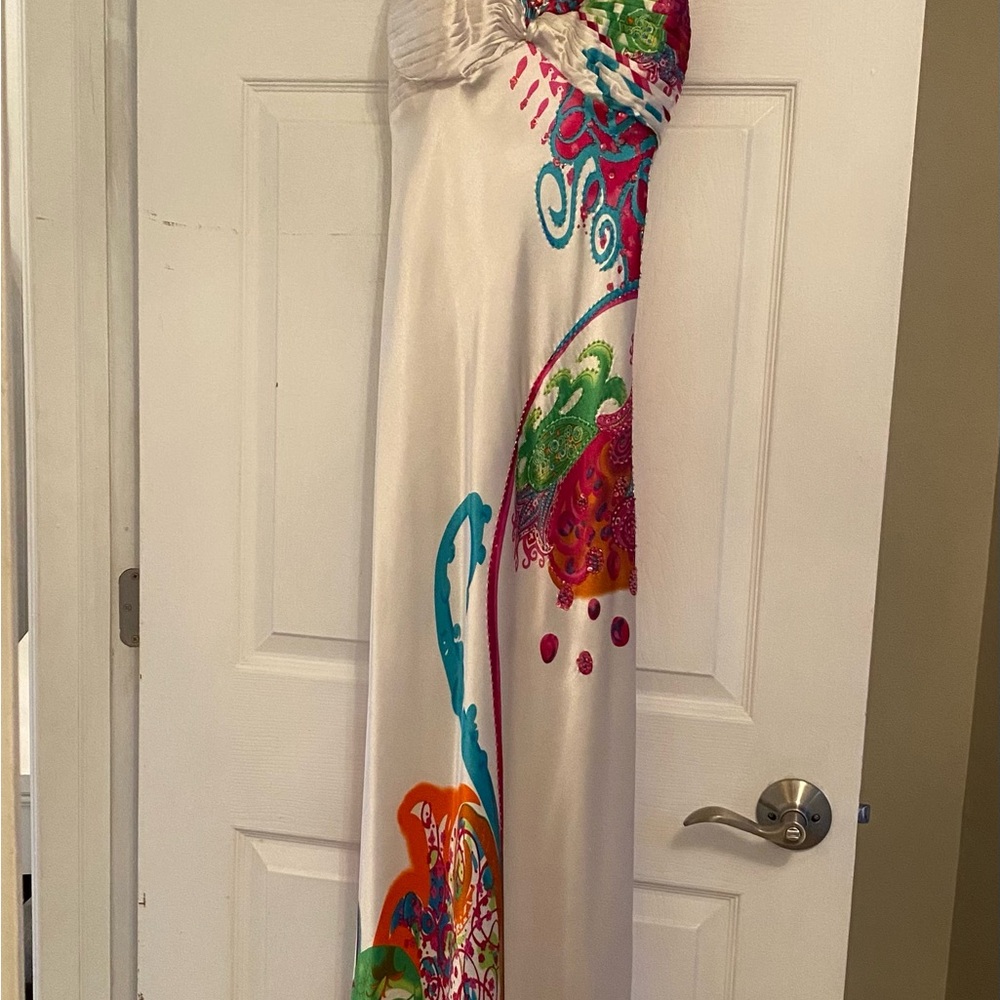 White Maxi Dress with Colorful Swirl Print